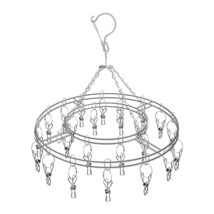 Stainless Steel Sock Rack 20 <b>Clips</b> Double Layer Round Drying Rack With Hook Type Installation Rust Resistant Clothes Drying Rack - Product Image 1