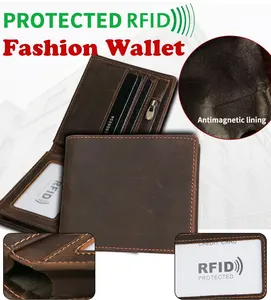 Erkekler hakiki inek deri RFID engelleme küçük cüzdan çanta para klip İş Casual cüzdan gerçek deri adam Vintage