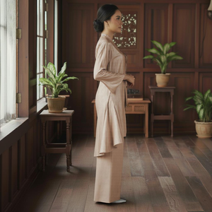 Robe maxi formelle modeste musulmane vintage brodée écologique sans repassage en dentelle et crêpe, vente en gros de Baju Kurung - Product Image 1