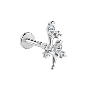 Gioielli per Piercing a elica in acciaio inossidabile placcato <span class=keywords><strong>argento</strong></span> filo interno Cz perno sul retro piatto - Product Image 5