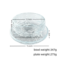 Bol à dessert en verre côtelé transparent avec assiette de service, ensemble de bols texturés pour crème glacée et fruits, pour bonbons, collations, petit-déjeuner, café