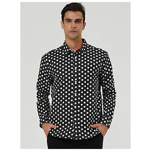 Camicie da uomo personalizzate in cotone 100% moda camicia abbottonata a maniche lunghe con stampa Slim Fit a pois - Product Image 3