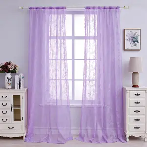 Nice romantic mesh flower transparent glass door curtain wedding sheer window party hotel partition bed curtain with lace