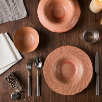 Ensemble de vaisselle en céramique de forme irrégulière marron terre cuite ST Wholesale, assiettes et bols à soupe pour restaurant et hôtel, avec décor émaillé