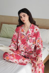 Conjunto de Pijama Floral de Lyocell para Mujer, <span class=keywords><strong>2</strong></span> Piezas, Manga Larga, Estampado, Ropa de Dormir Suave con Botones y Bolsillos - Product Image 6