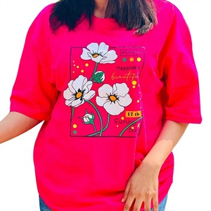Camiseta de Punto Premium para Mujer, Cuello Redondo, Hombros Caídos, Corte Holgado, 100% Algodón/Spandex, Transpirable, con Logotipo en Seda - Product Image 1