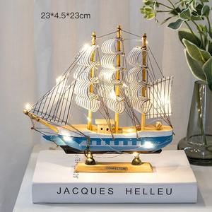 Modèle de bateau à voile <span class=keywords><strong>en</strong></span> bois artisanal avec lumière, décoration d'intérieur, cadeau unique, ornement méditerrané<span class=keywords><strong>en</strong></span> personnalisé - Product Image 2