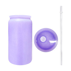 Boîte en verre brut de sublimation à revêtement en poudre de paillettes brutes de 16oz avec couvercle en plastique coloré et paille pour impression par sublimation - Product Image 3