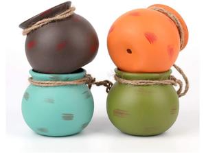 Ceramic Hanging Mini Flower Planters, <strong>Wall</strong> or Ceiling <strong>Mount</strong> - Dangling Container in Earth Tone Colored for Indoor <strong>Outdoor</strong> Decor - Product Image 2