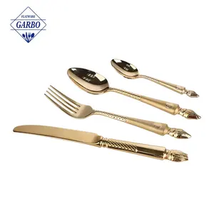 Shine Golden Eco-friendly 24 PCS Light Luxury Stainless Steel Dinner Knife Fork Spoon Gold Cutlery Set