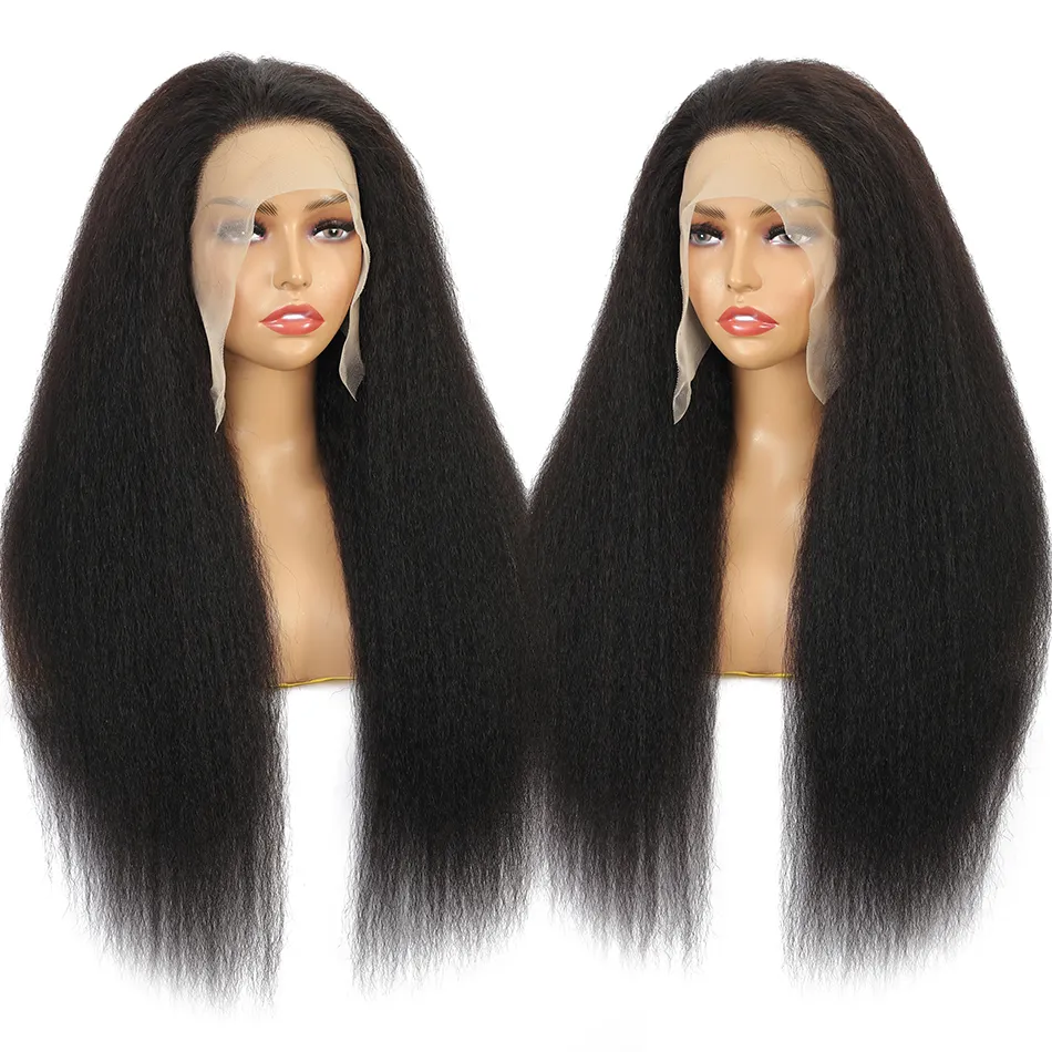 Pre Plucked Natural Hairline 13x4 Lace Front Wigs Kinky Straight Brazilian Human Hair Full Frontal Wig Yaki for Black Women