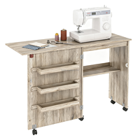Table de couture moderne pliante en bois avec 3 boîtes de rangement et étagères Station d'artisanat roulante Machine à coudre pour salon et villa