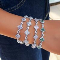 Bracelet élégant en rhodium plaqué, avec zircone rose, violette, verte, fleur, bracelet tennis blanc pour femmes et filles, bijoux pour tous les jours