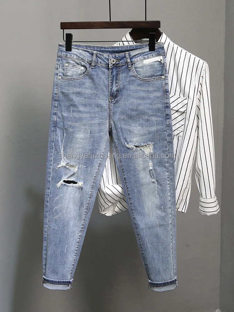 wholesale men's jeans basic men's denim pants fashion zipper flying men's trousers