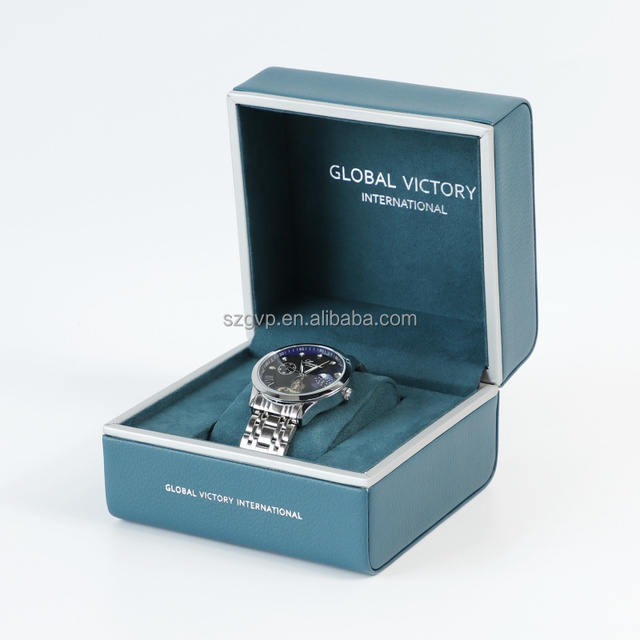 Bespoke Luxury Watch Packaging Case Square Shape Custom Watch Box PU Leather Watch Box With Silver Logo