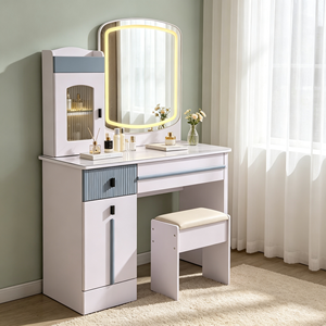 Modern Makeup Vanity <b>With</b> Lighted Mirror <b>Storage</b> Drawers Bedroom <b>Dressing</b> <b>Table</b> <b>With</b> Stool - Product Image 4