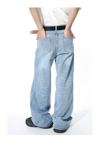 Pantalons en denim brut pour homme, coupe droite, design personnalisé, indigo, vente en gros, jeans vintage pour homme, style baggy - Product Image 5