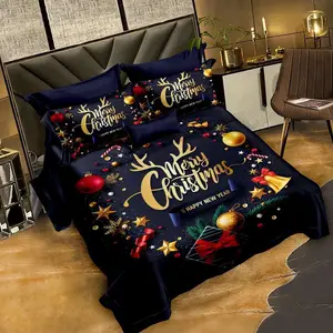 Noel nevresim fener ışık 3D baskılı yatak takımları kraliçe yatak örtüsü hafif mikrofiber yatak çarşafı seti