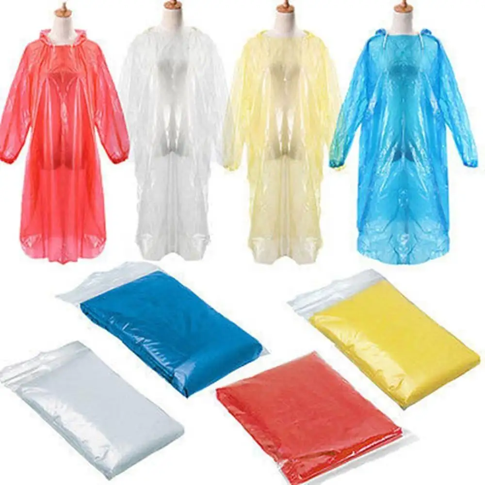 Poncho de plástico de emergencia desechable para uso en exteriores, impermeable para adultos, impermeable portátil grueso y extendido