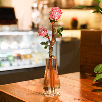 Vase en verre K9 de style violet créatif de haute qualité en forme de fleur, décoration de roses pour salon, cadeau souvenir, vente en gros