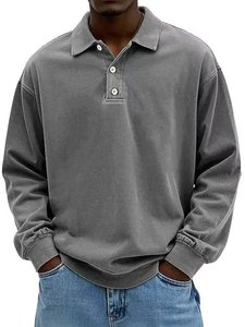 Polo à manches longues pour homme, uni, décontracté, col boutonné, coupe classique, pour le travail et le quotidien - Product Image 4