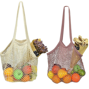 Sac de courses en filet de coton pur réutilisable, personnalisable avec poignées, idéal pour légumes, fruits et courses - Vente en gros - Product Image 6