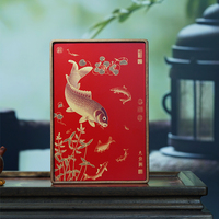 Décoration d'intérieur de style chinois avec motif de neuf poissons Koi, artisanat en laiton et bois massif, cadeau écologique de haute qualité