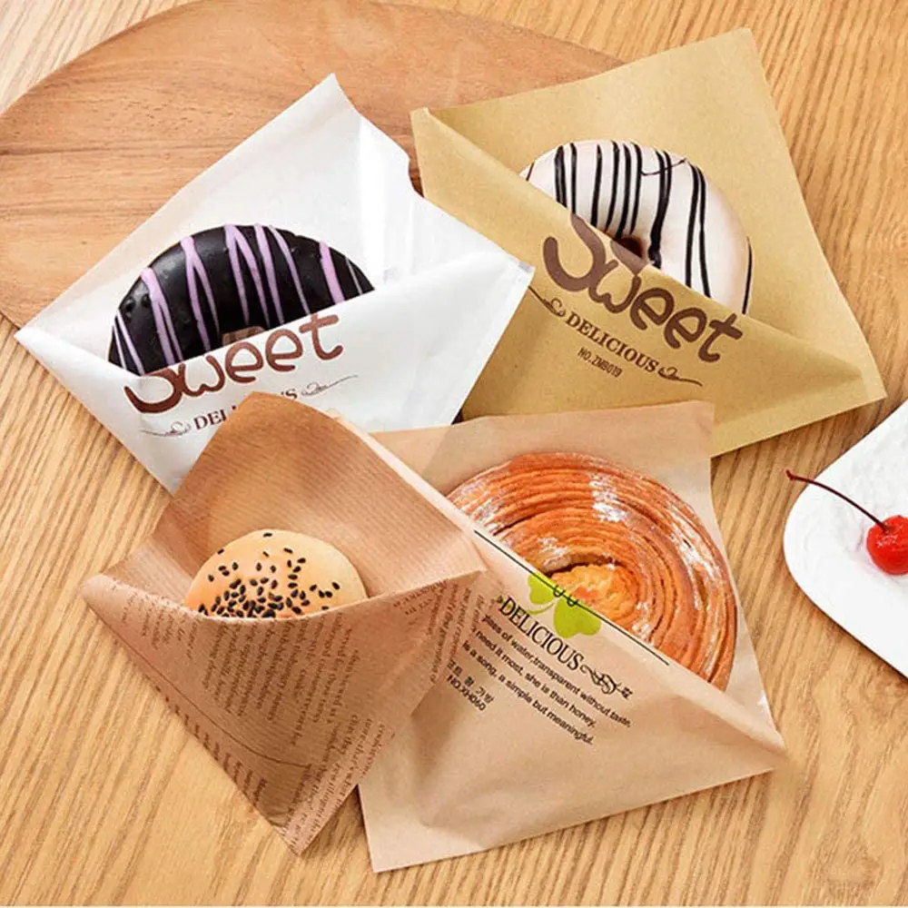 Wegwerp Wikkels Dubbele Open Krakelingzakjes Oliebestendig Food Tissue Papier Sandwich Donut Puff Craft Take Out Zakjes Voor Bakkerij