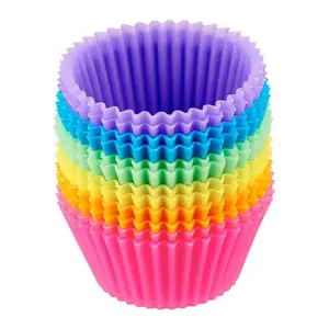 USSE Food Grade BPA Free Cake Mould Silicon 12pcs/Set Multi Colours Round Muffin Cup Cake Silicone Baking Mould