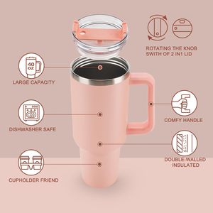 40oz Stainless Steel Vacuum <b>Flask</b> Tumbler Handle 6-12 Hours Thermal Insulation Camping Portable Eco-Friendly <b>Large</b> Capacity Lid - Product Image 3