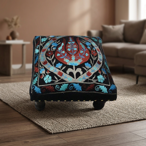 Modern Living Room Furniture Wooden <b>Footstool</b> Colorful Embroidered Upholstered Eco-Friendly Handmade Ottoman Home Decoration - Product Image 3