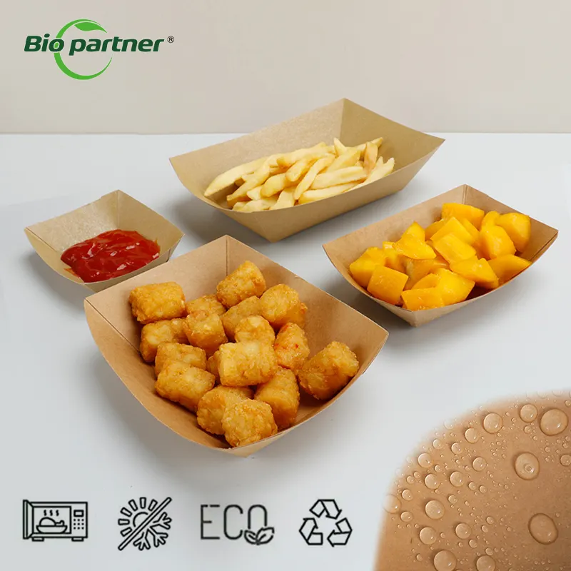 Patatine fritte aperte insalata di pollo porta fuori contenitore per barche cibo per feste in carta Kraft vassoi in cartone usa e getta