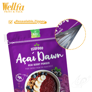 שקית מיילר עם סגירת רוכסן, ניתנת לשימוש חוזר, להדפסה בהתאמה אישית במפעל, 200 גרם/400 גרם, מאלומיניום, לאחסון תבלינים, תות, אסאי, אבקת פירות יער. - Product Image 3