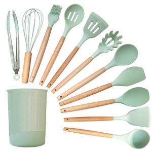 Silicone Wooden Handle Non-Stick Eco-Friendly Cookware <strong>Set</strong> Dishwasher Oven <strong>Microwave</strong> Freezer Safe Kitchen Utensil <strong>Set</strong> Elegant - Product Image 2