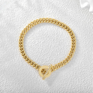 Nouveau design, bracelet tendance géométrique en zircon, chaîne Cuba, laiton plaqué or 18 carats, cadeau unisexe - Product Image 4