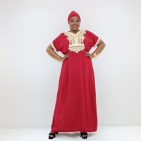 Robe Boubou rouge avec bordure en dentelle crème STA1263-1F