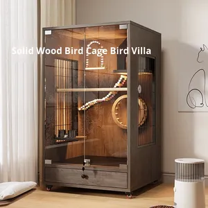 Muhabbet Kuşu Kakadu Kuş Kafesi Şakayık Ekstra Büyük Lüks Villa Ahşap Cam Sıçrama Önleyici Kaçış Engelleyici Tasarım Dikdörtgen Cam Kapı - Product Image 4