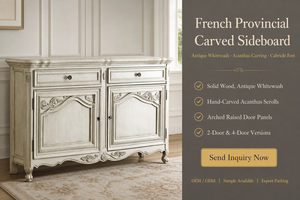 Credenza in Legno Massello Stile Provinciale Francese con Ante Intagliate, 2 <span class=keywords><strong>Cassetti</strong></span> e 4 Ripiani, Mobile Tradizionale per Soggiorno e Hotel - Product Image 2