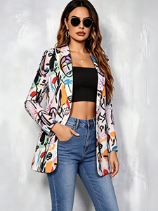 SWEET BABE Blazer con estampado de arte abstracto para mujer, manga larga, cuello de solapa, informal, ligero - Product Image 6
