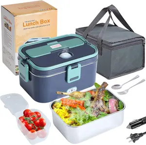 Electric Lunch Box 60W 12V 24V 110V Food Heated 1.8L Capacity Portable FoodJar for Car/Truck/Home Self Heating Box with 1.8L