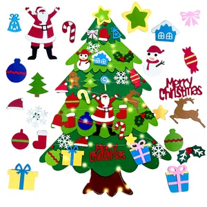 Árbol de Navidad de Fieltro, Cadena de Luz de Navidad, Muñeco de Nieve, Colgante de Pared, Regalo para Niños, Recuerdos de Fiesta de Año Nuevo, 32 Piezas