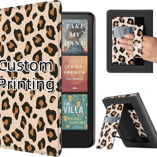 Custom Printing PU Leather Case with Auto Sleep Wake Card Slot Hand Strap for Kindle Paperwhite Durable Tablet Case