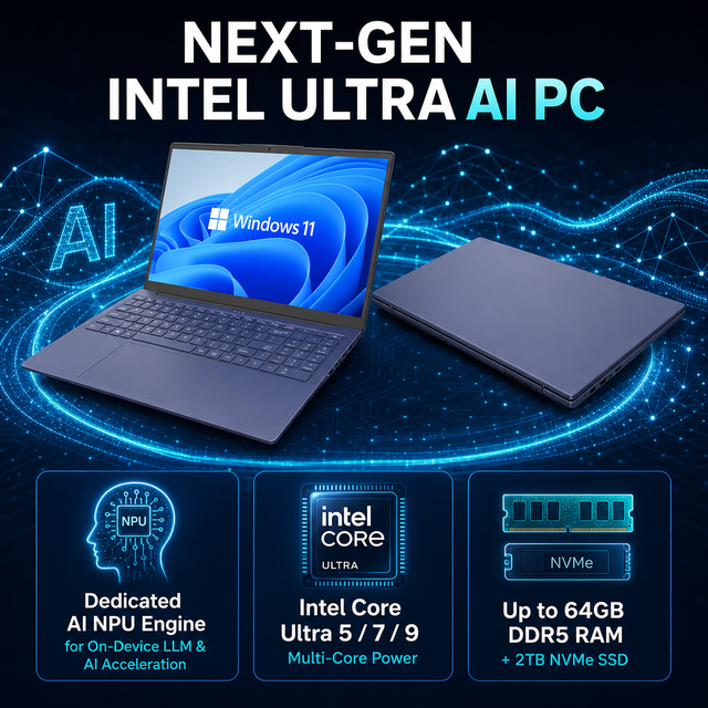 Brand New 15.6 Inch Intel Ultra 5 7 9 225H 255H 285H RAM Intel Arc 130T DDR5 WIFI 6 Thunderbolt Metal Professional AI Laptop
