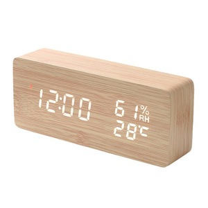 Japanese Smart Radio Controlled Clock Led Wooden Digital Temperature Humidity Display Rectangular Desk Clock - Product Image 4