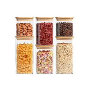 Square Design Food Storage Containers Airtight Glass Jar With Bamboo Lids