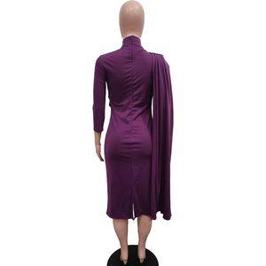 Vestidos de Mujer de Color Sólido, Cuello Medio Alto, Largo Medio, Estilo Irregular con Volantes, a la Moda - Product Image 6