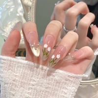 Diseño #61 #65 #69 #97 pintura a mano tulipanes flor arte de uñas hecho a mano 10 Uds brillo ojo de gato uñas artificiales cubierta completa puntas de uñas