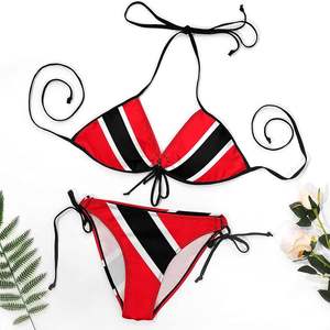 Maillot de bain bikini drapeau de Trinité-et-Tobago personnalisé OEM ODM, deux pièces, pour l'été, avec haut rembourré à nouer et bas triangle - Product Image 3