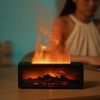 Diffuseur d'arômes et d'huiles essentielles avec source d'alimentation USB, télécommande, effet flamme 3D, humidificateur à brume et lumière colorée