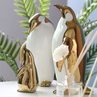 Ornement Céramique Pingouin Doré Salon Cadeau Accessoire Décoration de Table Création Luxe pour Enfant